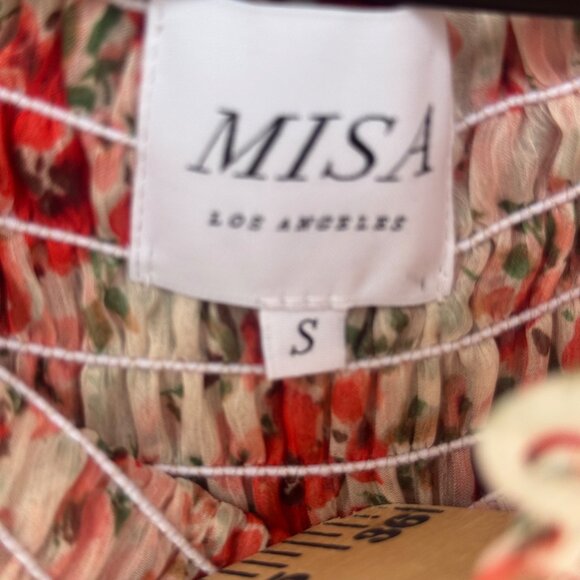 MISA Darla Dress Small Red Floral Ruffle Mini Off Shoulder Poppy Floral - Picture 5 of 11